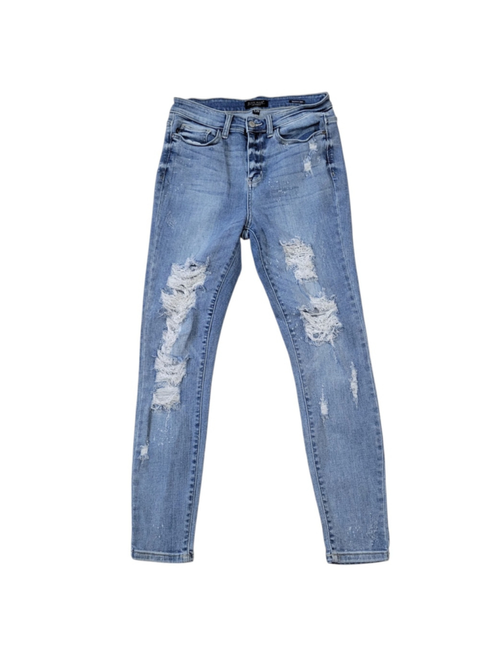 Judy Blue Distressed Skinny Fit Frayed Hem Ankle High Waist Stretch Jeans 7/28